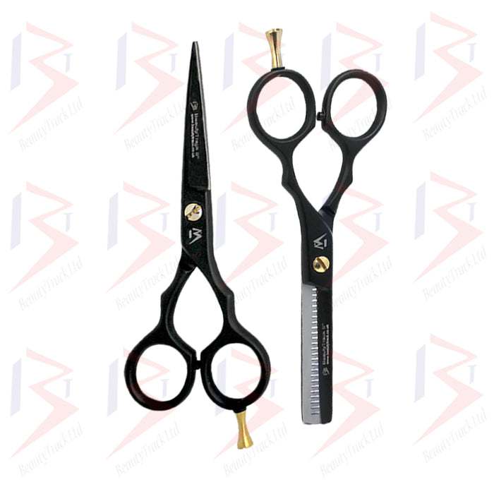 BeautyTrack Hairdressing Scissor Set Barber Thinning Salon 5.0 Inch Black