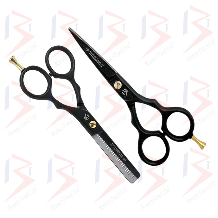 BeautyTrack Hairdressing Scissor Set Barber Thinning Salon 5.0 Inch Black