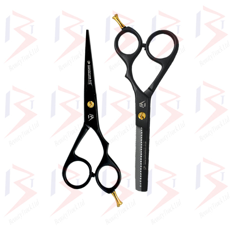 BeautyTrack Hairdressing Scissor Set Barber Thinning Salon 5.5 Inch Black