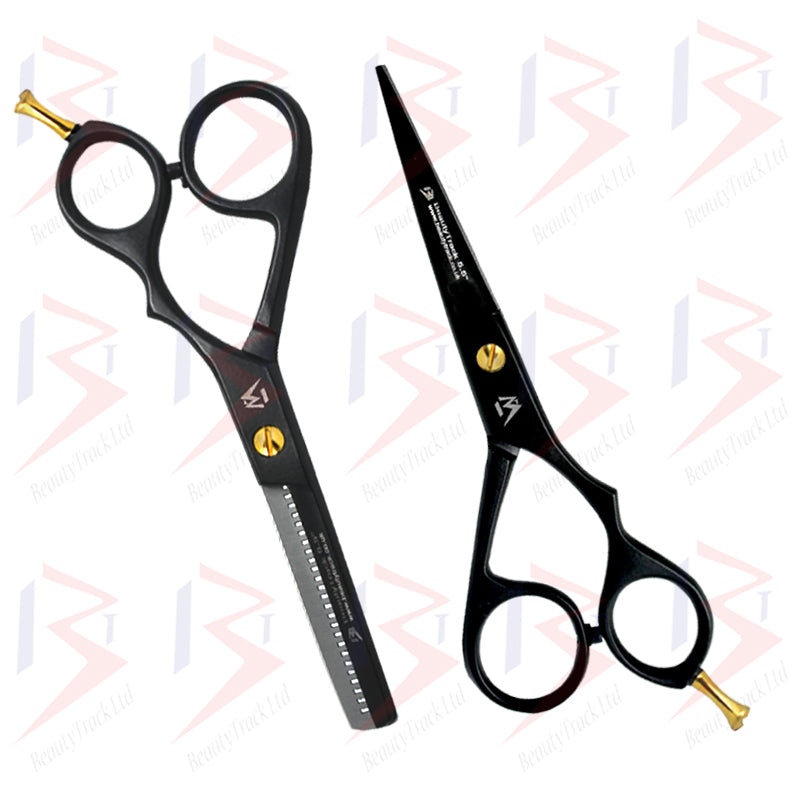 BeautyTrack Hairdressing Scissor Set Barber Thinning Salon 5.5 Inch Black