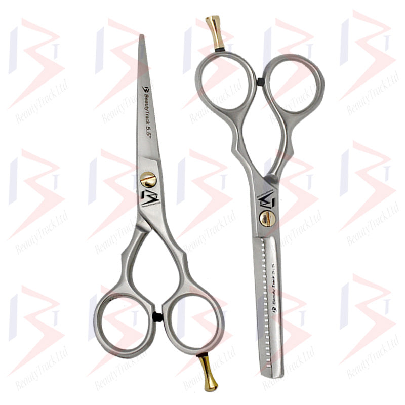 BeautyTrack Hairdressing Scissor Set Barber Thinning Salon 5.5 Inch Silver