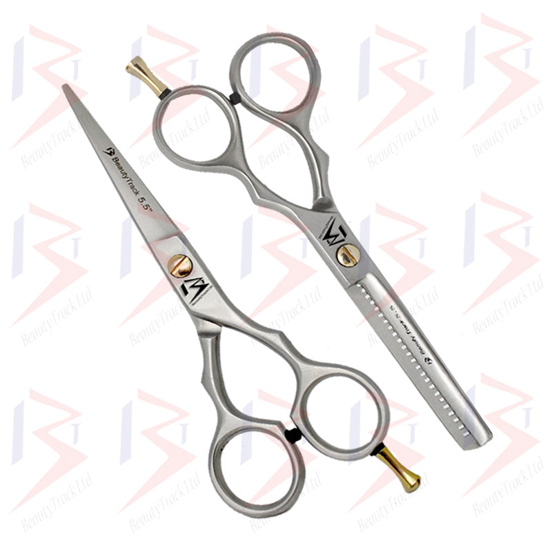 BeautyTrack Hairdressing Scissor Set Barber Thinning Salon 5.5 Inch Silver