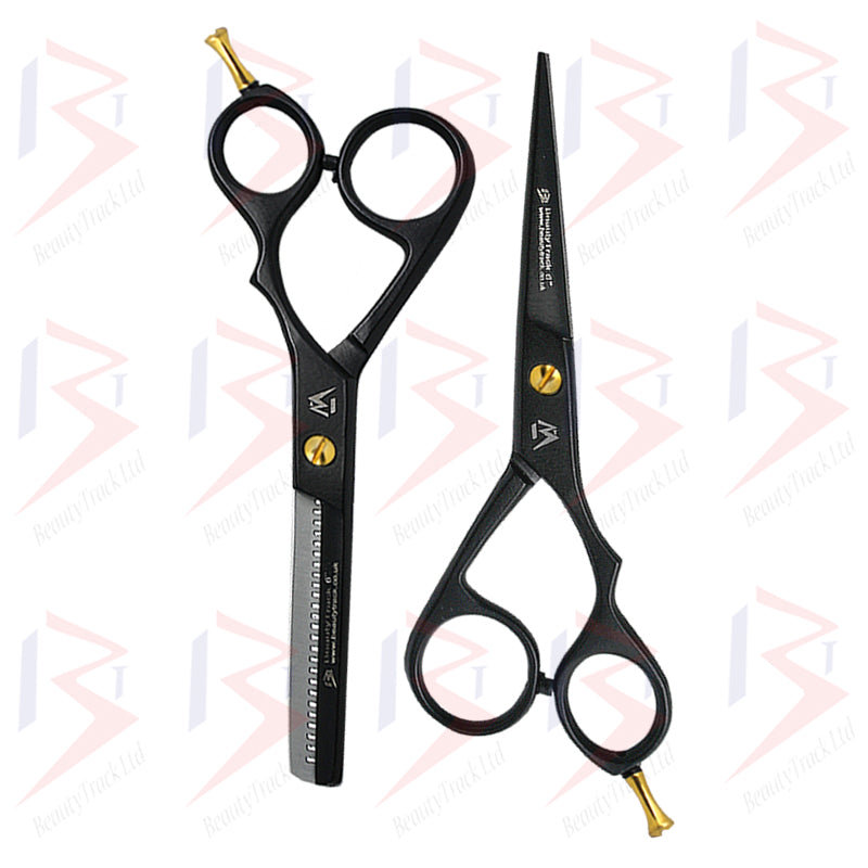 BeautyTrack Hairdressing Scissor Set Barber Thinning Salon 6.0 Inch Black
