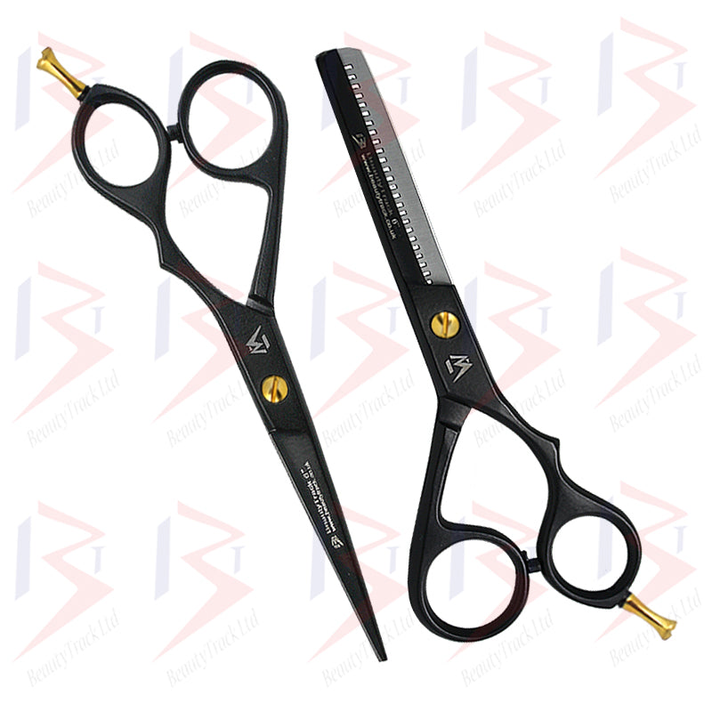 BeautyTrack Hairdressing Scissor Set Barber Thinning Salon 6.0 Inch Black