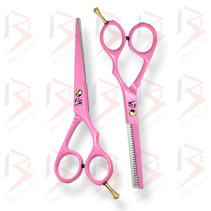 BeautyTrack Hairdressing Scissor Set Barber Thinning Salon 6.0 Inch Pink