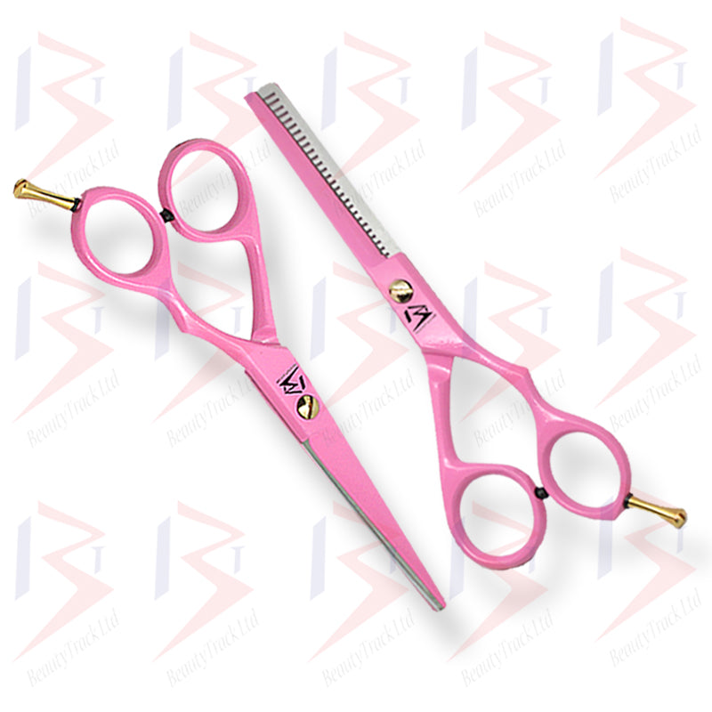 BeautyTrack Hairdressing Scissor Set Barber Thinning Salon 6.0 Inch Pink