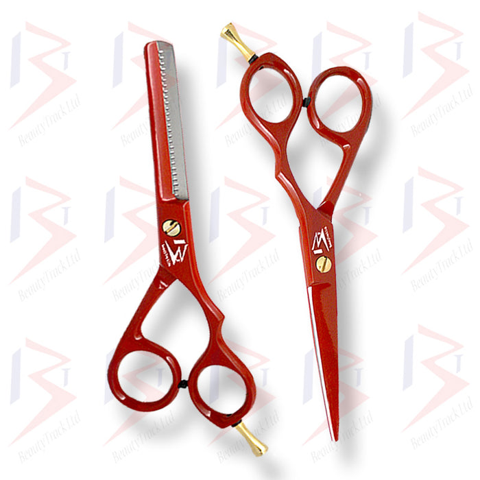 BeautyTrack Hairdressing Scissor Set Barber Thinning Salon 6.0 Inch Red