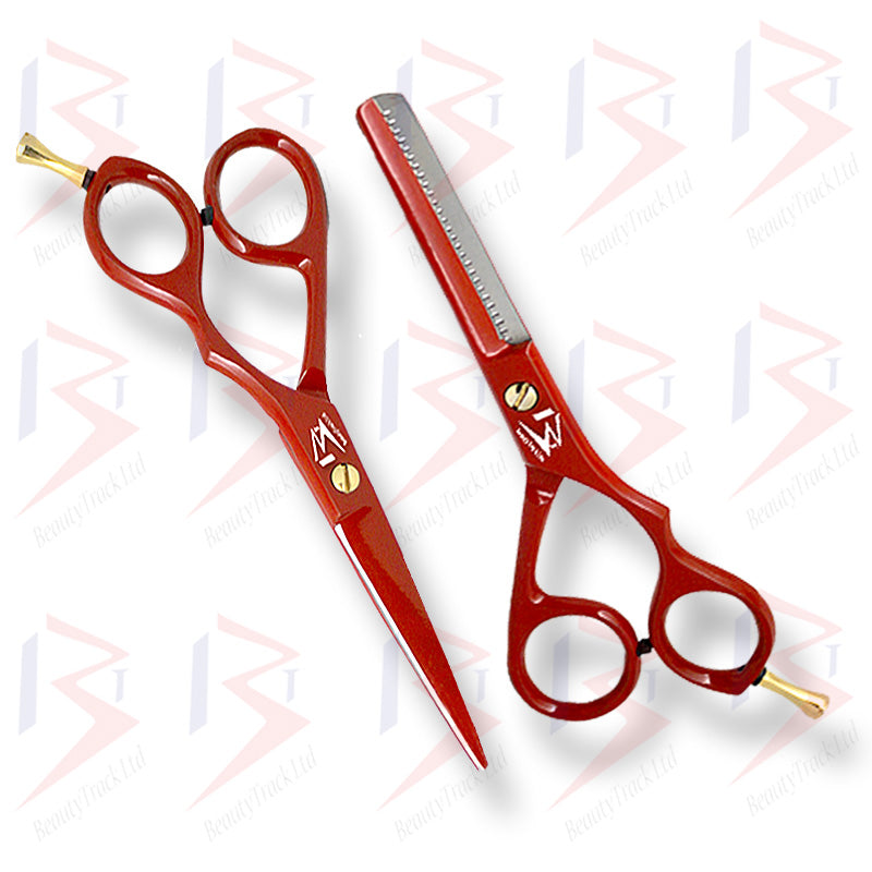 BeautyTrack Hairdressing Scissor Set Barber Thinning Salon 6.0 Inch Red