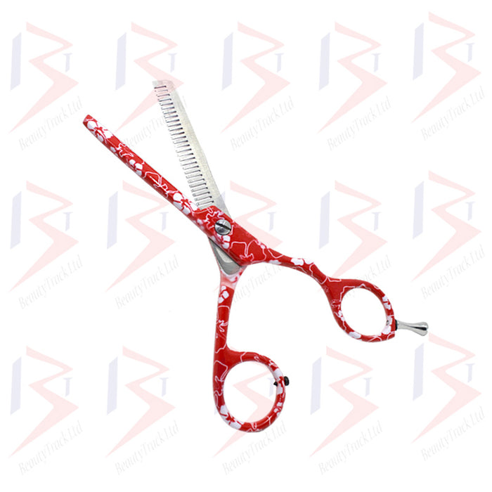 BeautyTrack Hairdressing Scissor Set Salon Shears 5.5' Red Flower Print