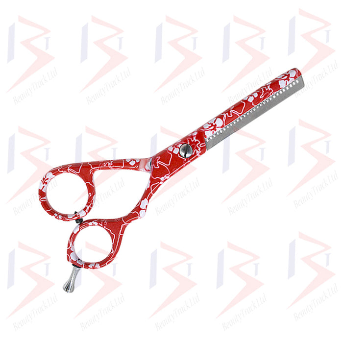 BeautyTrack Hairdressing Scissor Set Salon Shears 5.5' Red Flower Print