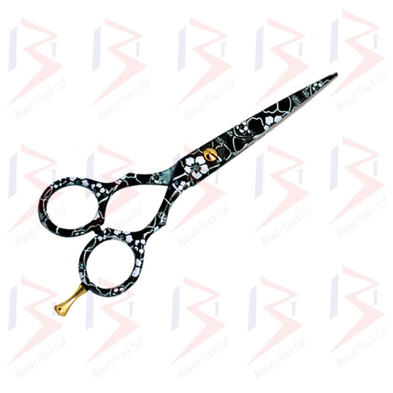 BeautyTrack Hairdressing Scissor Set Salon Shears 5.5' White Flower Print