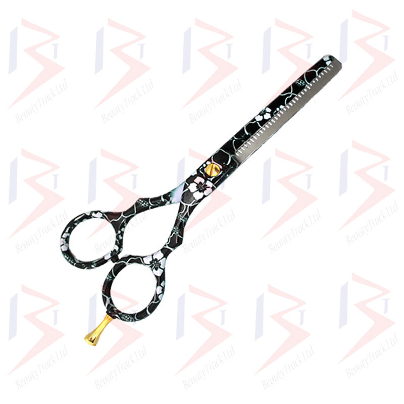 BeautyTrack Hairdressing Scissor Set Salon Shears 5.5' White Flower Print