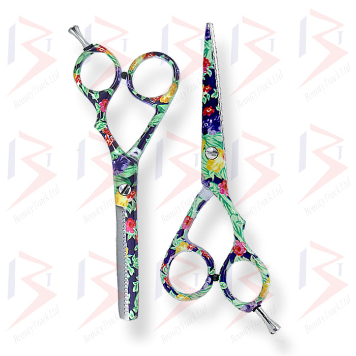 BeautyTrack Hairdressing Scissor Set Salon Shears 6' Flower Design