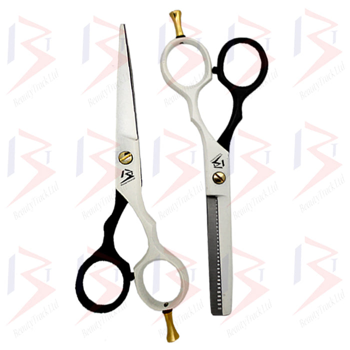 BeautyTrack Hairdressing Scissor Set Salon Thinning Shears 5.5' Black & White