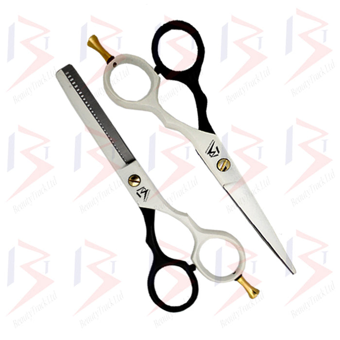 BeautyTrack Hairdressing Scissor Set Salon Thinning Shears 5.5' Black & White