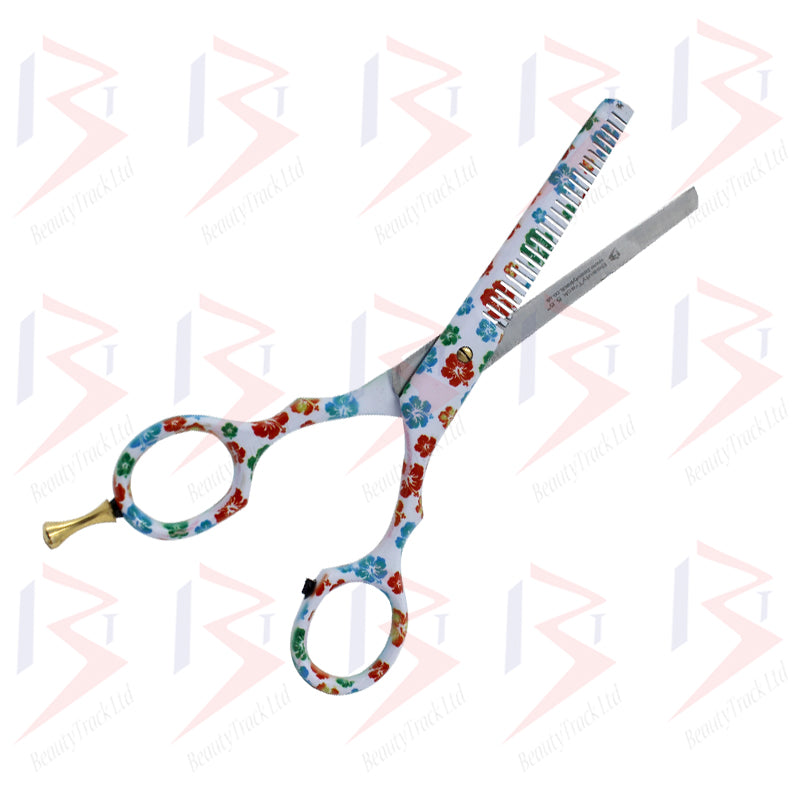 BeautyTrack Hairdressing Scissor Set Salon Thinning Shears 5.5' Flower Design