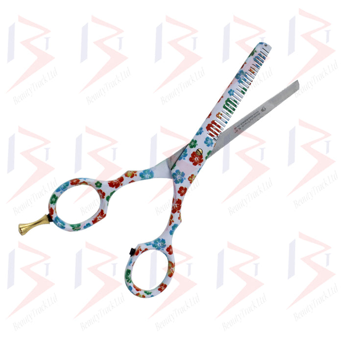 BeautyTrack Hairdressing Scissor Set Salon Thinning Shears 5.5' Flower Design