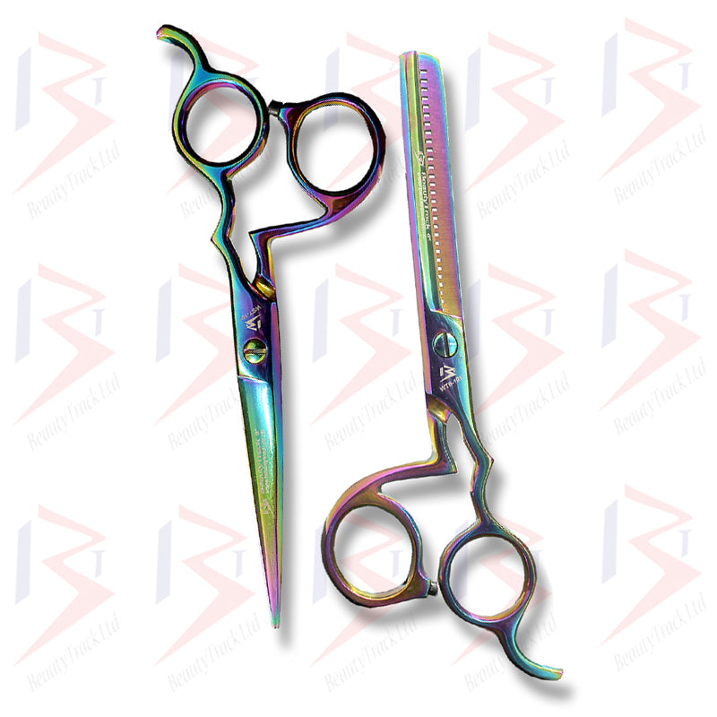 BeautyTrack Ensemble de ciseaux de coiffure pour salon de coiffure, ciseaux à effiler, 6 pouces, multicolores
