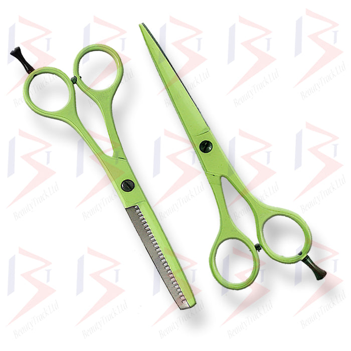 BeautyTrack Hairdressing Scissor Set Thinning Salon Shears 5.5' Green
