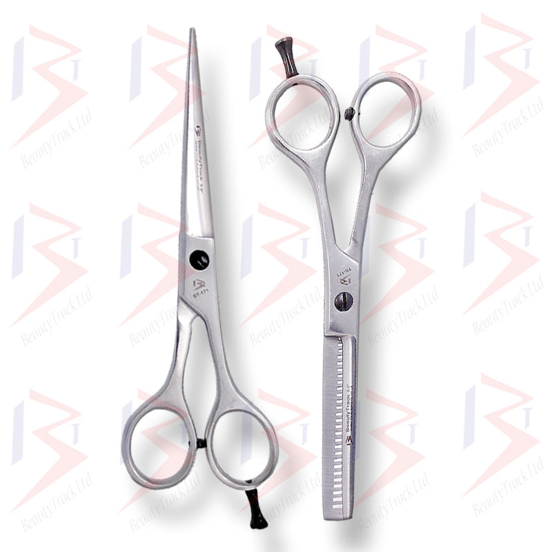 BeautyTrack Friseurscheren-Set, Effilierschere für den Salon, 5,5 Zoll, Silber