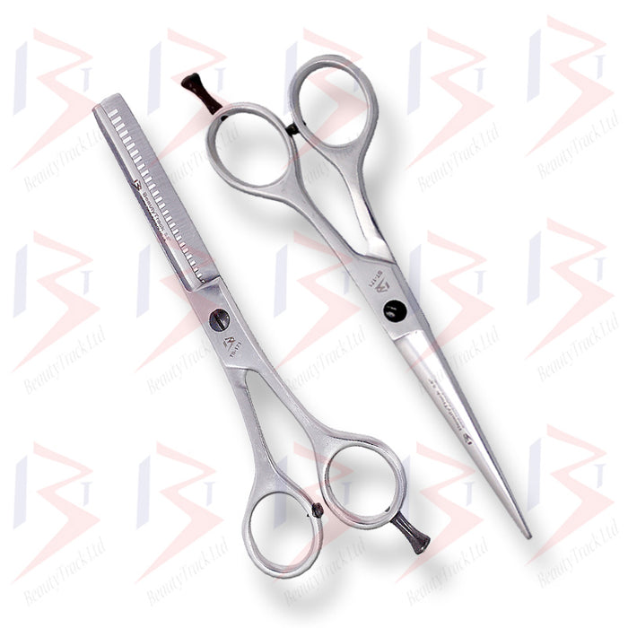 BeautyTrack Hairdressing Scissor Set Thinning Salon Shears 5.5' Silver