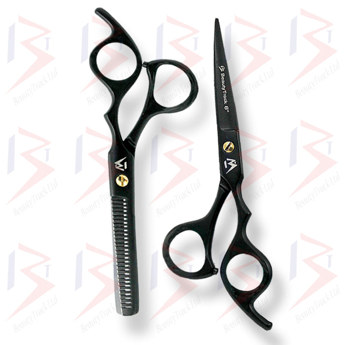 BeautyTrack Hairdressing Scissors Set Cobra Style Shears Black 6.0 Inch