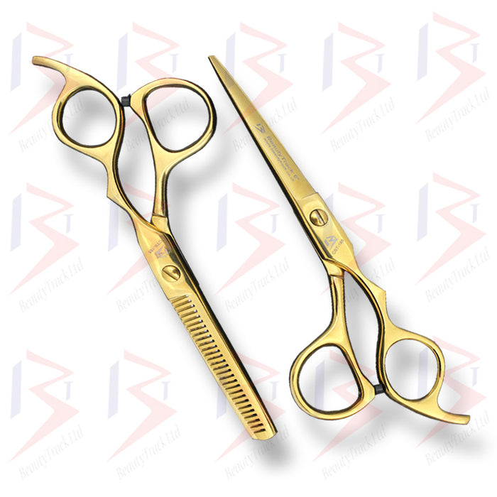 BeautyTrack Hairdressing Scissors Set Cobra Style Shears Gold 6.0 Inch