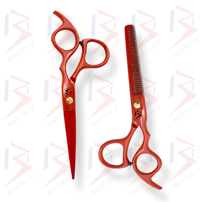 Ensemble de ciseaux de coiffure BeautyTrack, ciseaux de style Cobra, rouge, 6,0 pouces