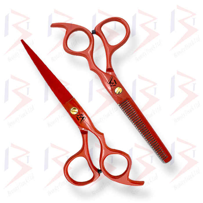 BeautyTrack Hairdressing Scissors Set Cobra Style Shears Red 6.0 Inch