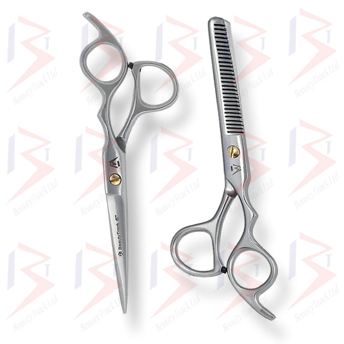 BeautyTrack Hairdressing Scissors Set Cobra Style Shears Silver 6.0 Inch