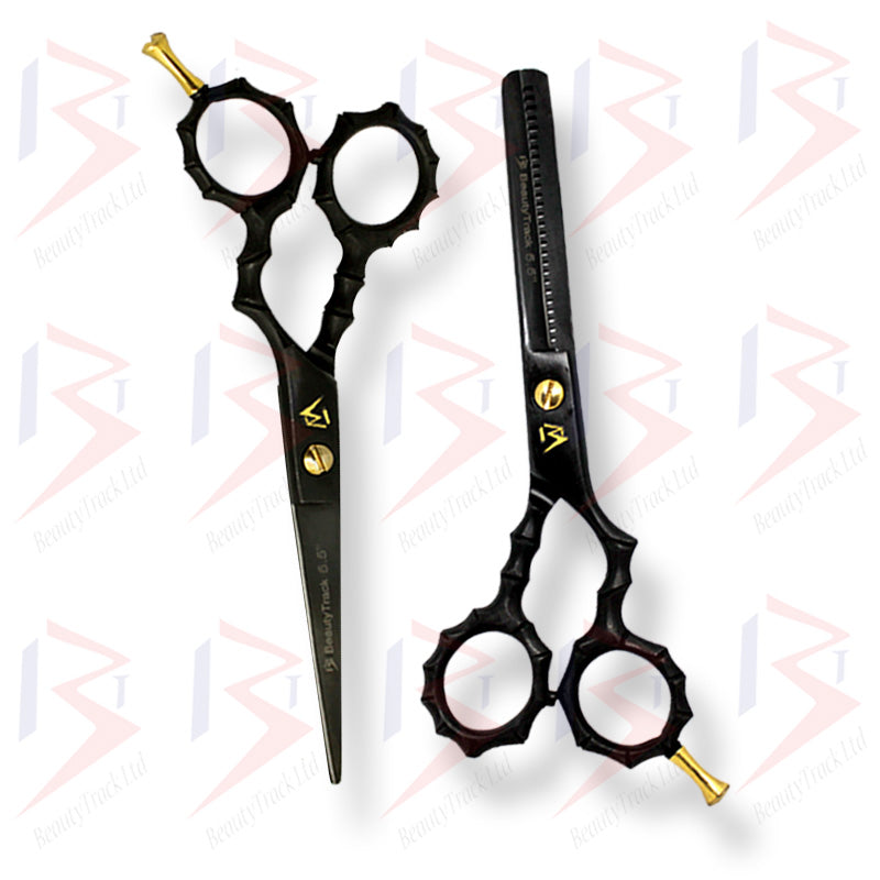 BeautyTrack Hairdressing Scissors Set Skeleton Style Shears 5.5 Inch Matte Black