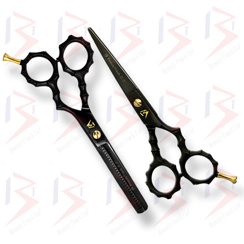BeautyTrack Hairdressing Scissors Set Skeleton Style Shears 5.5 Inch Matte Black