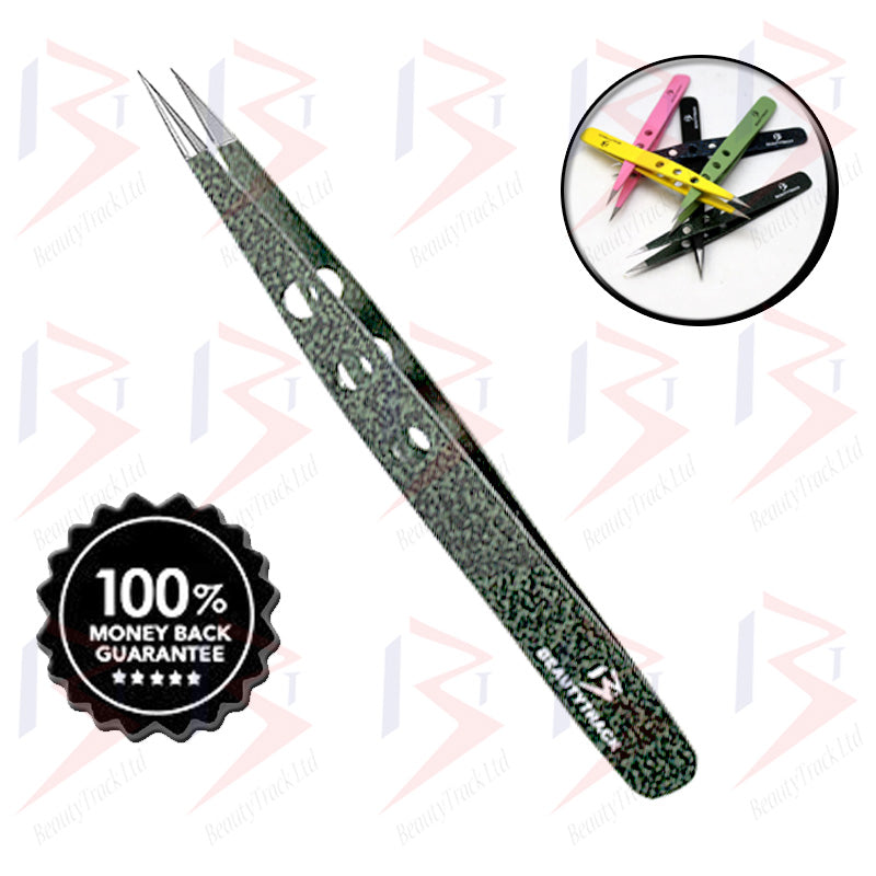 BeautyTrack Pointed Eyebrow Tweezers Hair Beauty Sharp Green Tweezer