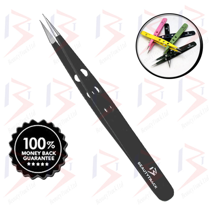 BeautyTrack Pointed Tweezers Eyebrow Hair Beauty Tweezer Black