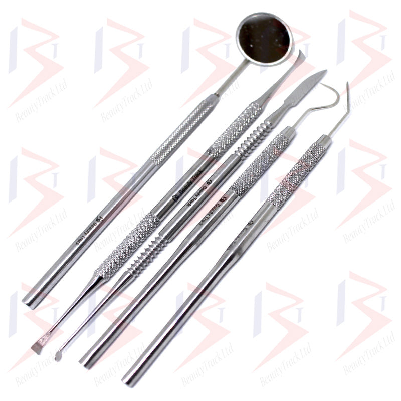 BeautyTrack Dissolvant de tartre dentaire professionnel, grattoir et ensemble de miroirs