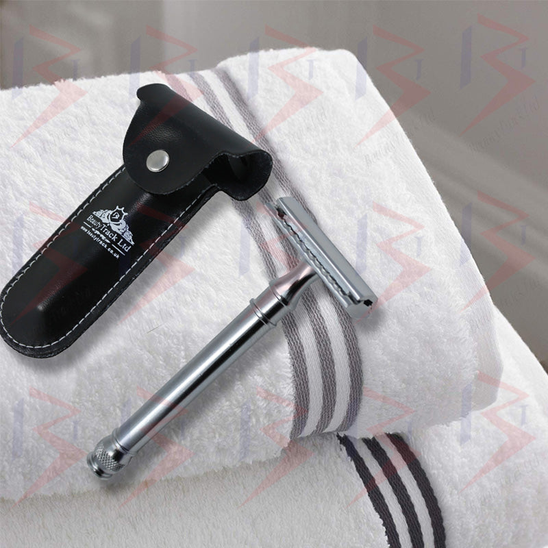 BeautyTrack Sicherheitsrasierer, doppelschneidiger Bartrasierer aus Edelstahl