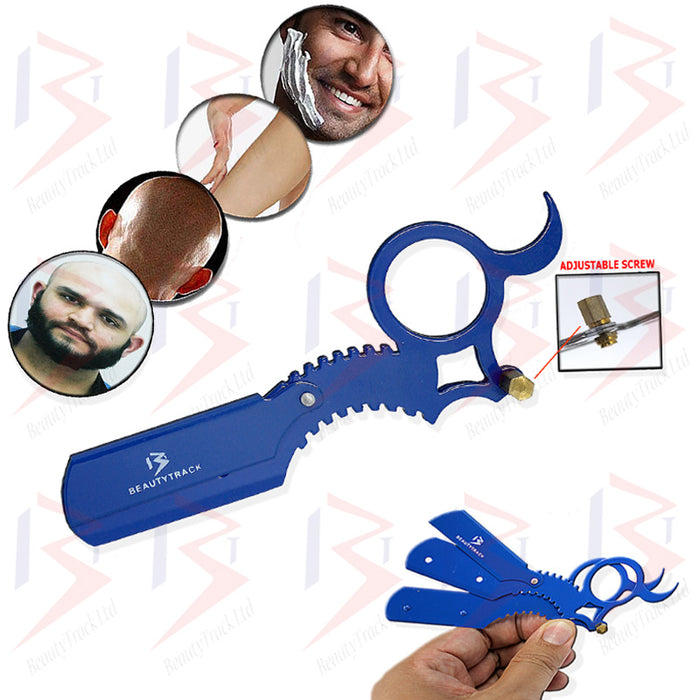 BeautyTrack Shaving Razor Barber Cut Throat Straight Salon Blue