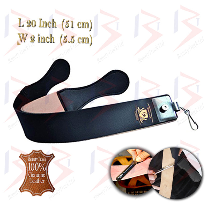 BeautyTrack Straight Cut Throat Razor Set Black Leather Strop Belt