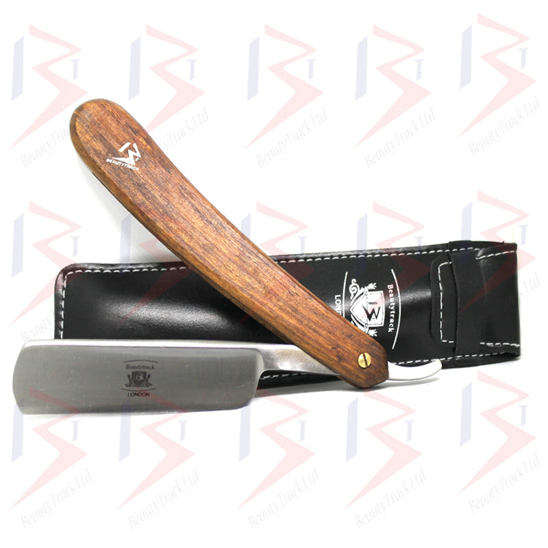 BeautyTrack Straight Cut Throat Razor Set Brown Leather Strop Belt