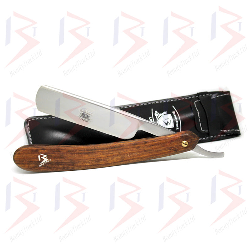 BeautyTrack Straight Cut Throat Razor Set Brown Leather Strop Belt