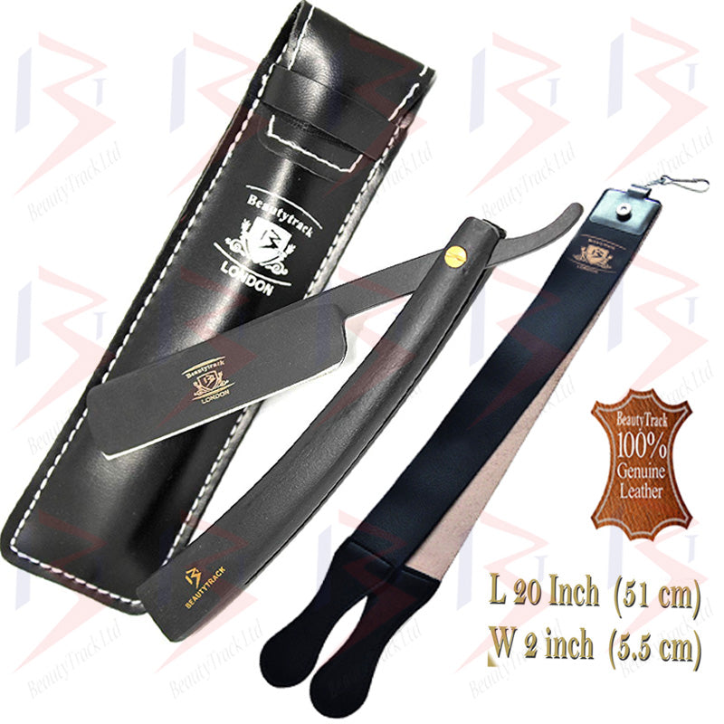 BeautyTrack Straight Nassrasur Cut Throat Razor Leder-Streichgürtel