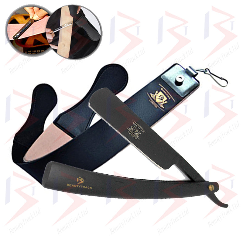 BeautyTrack Straight Nassrasur Cut Throat Razor Leder-Streichgürtel