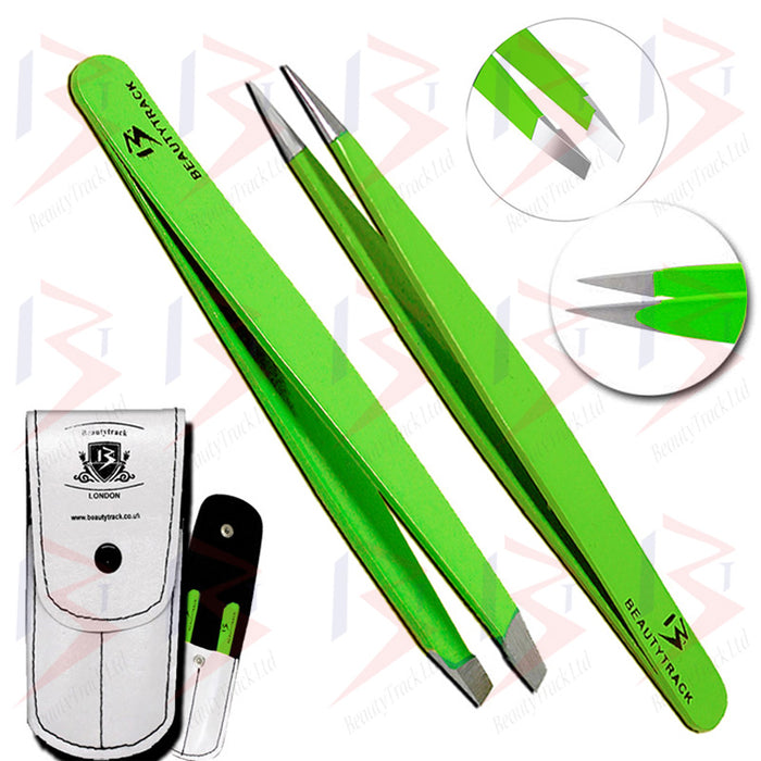 BeautyTrack Tweezers Set Hair Beauty Eyebrow Eyelashes Tweezer Parrot Green