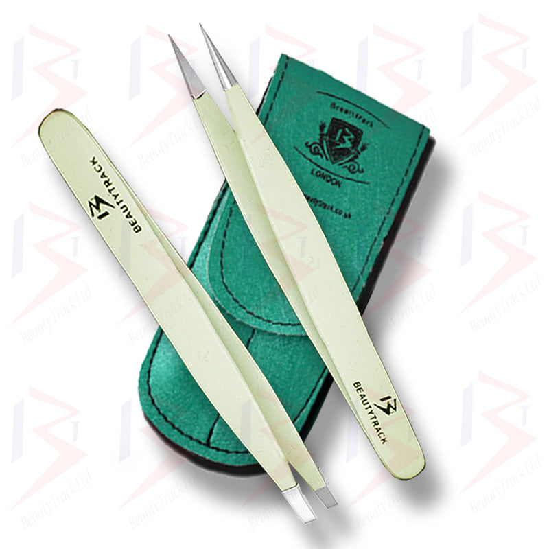 BeautyTrack Tweezers Set Slanted Beauty Eyebrow Sharp Pointed Eyelashes Extension