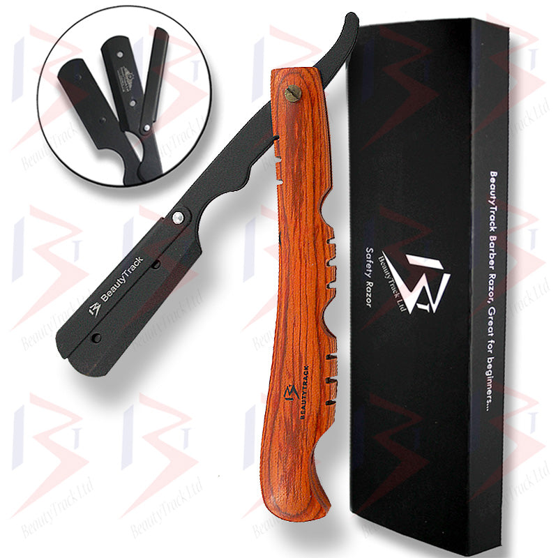BeautyTrack Holzgriff Barber Straight Cut Throat Salon Rasiermesser