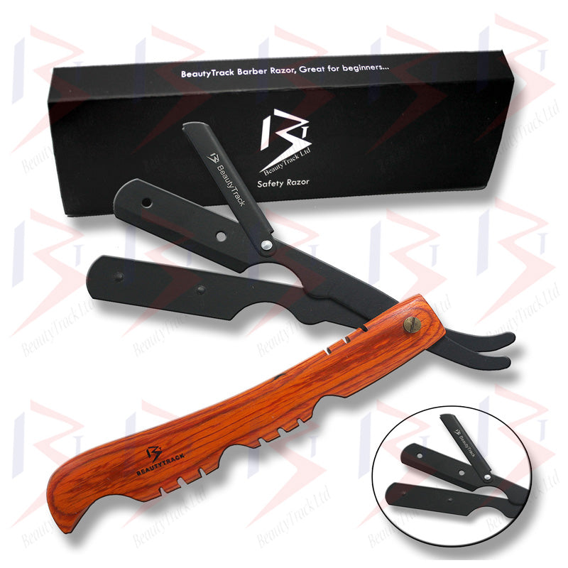 BeautyTrack Holzgriff Barber Straight Cut Throat Salon Rasiermesser