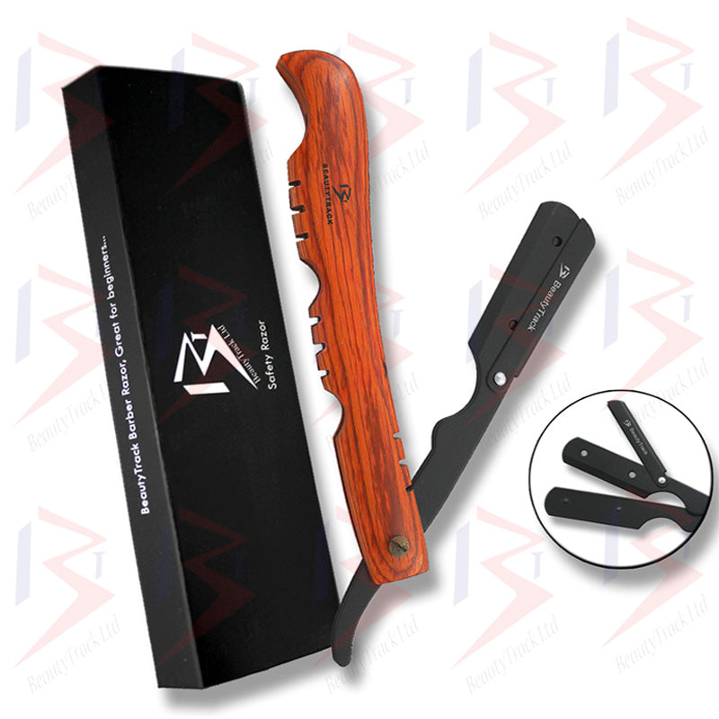 BeautyTrack Holzgriff Barber Straight Cut Throat Salon Rasiermesser