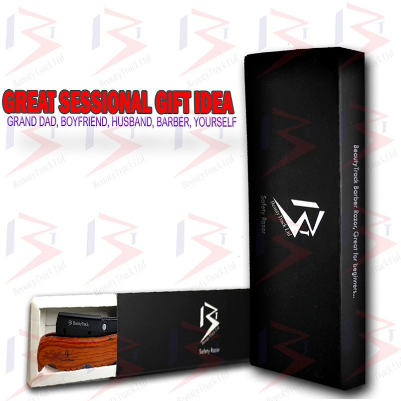 BeautyTrack Holzgriff Barber Straight Cut Throat Salon Rasiermesser