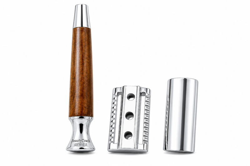 Classic Double Edge Safety Razor – Wood Handle Stainless Steel Shaving Tool