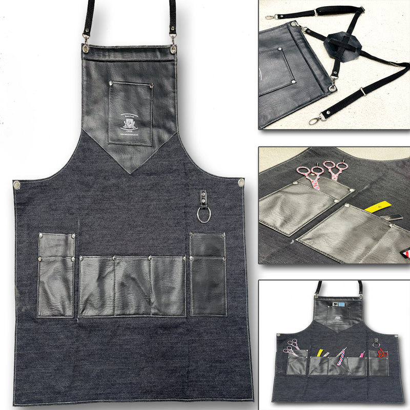 Barber Hairdresser Jeans Leather Pockets Apron
